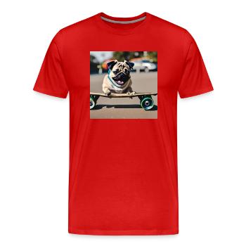 Pug on skateboard AICF 3 - Men's Premium Organic T-Shirt - red - Front - Damien (186cm)
