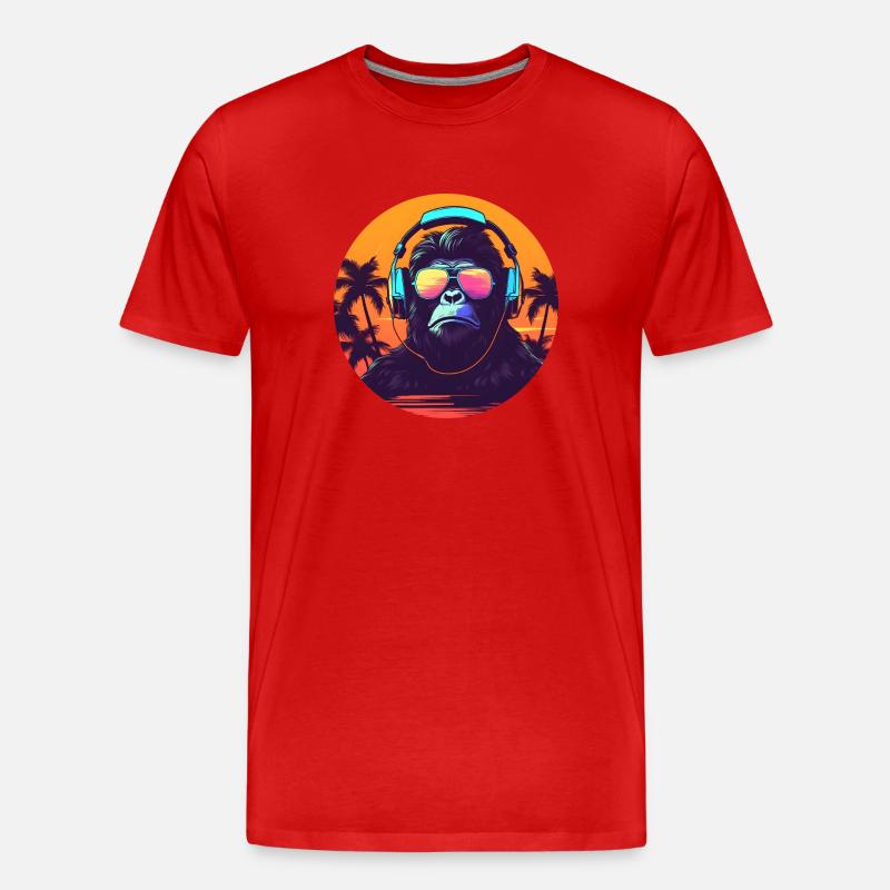 Synthwave DJ Gorilla - Männer Premium Bio T-Shirt - Rot
