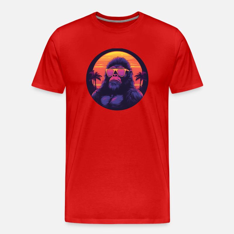 Synthwave gorilla Sunset - Männer Premium Bio T-Shirt - Rot