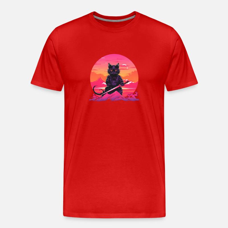 Synthwave samurai Cat with katana - Männer Premium Bio T-Shirt - Rot