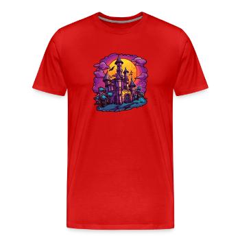 Halloween Château hanté Clipart - T-shirt bio Premium Homme - rouge - Devant - Damien (186cm)