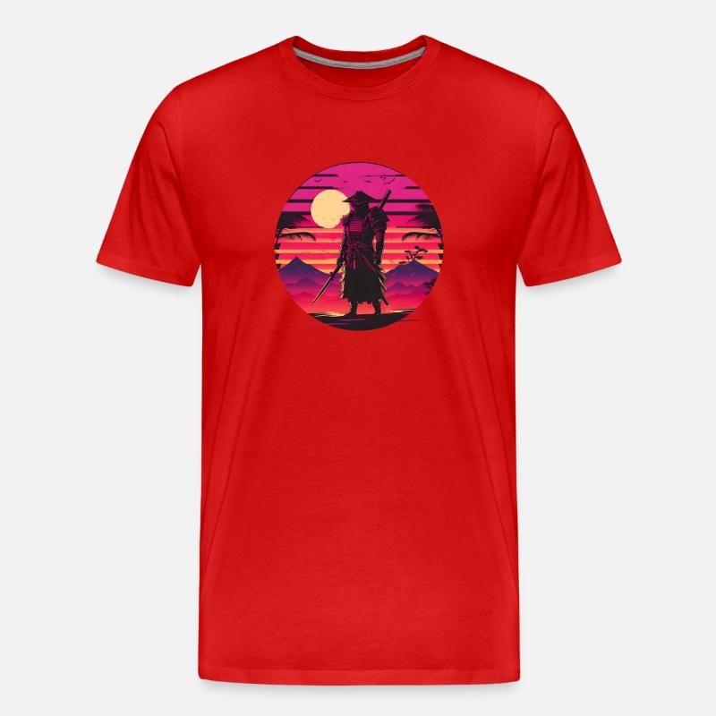 Synthwave Samurai Sunset - Männer Premium Bio T-Shirt - Rot