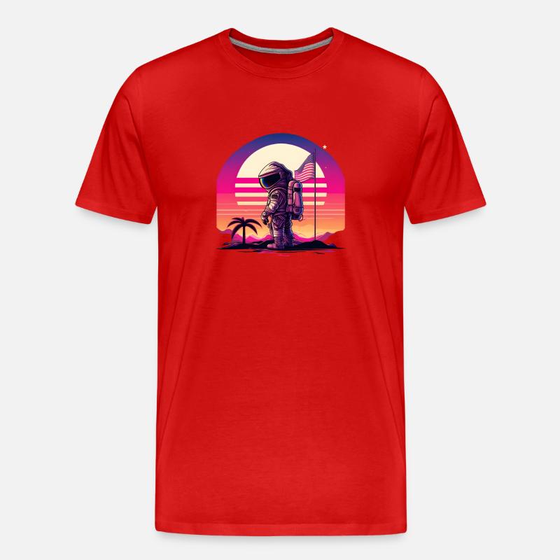 Synthwave Astronaut Space Sunset - Männer Premium Bio T-Shirt - Rot