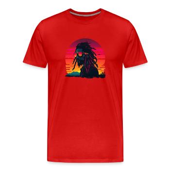 Synthwave Jamaican Rasta Man - T-shirt bio Premium Homme - rouge - Devant - Damien (186cm)