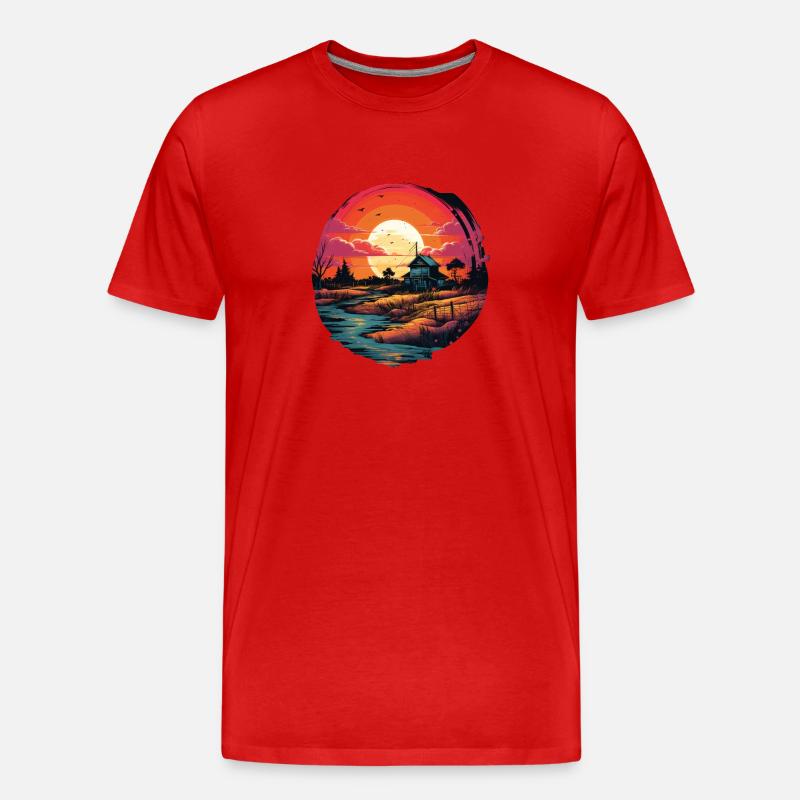 Landschaft - Männer Premium Bio T-Shirt - Rot