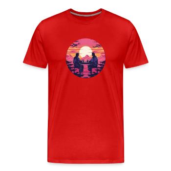 Synthwave japan traditional men drink together - Men's Premium Organic T-Shirt - red - Front - Damien (186cm)
