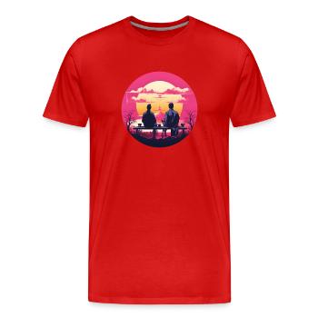 Synthwave japan amitié masculine - T-shirt bio Premium Homme - rouge - Devant - Damien (186cm)