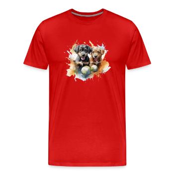 puppies playing with a ball - Men's Premium Organic T-Shirt - red - Front - Damien (186cm)
