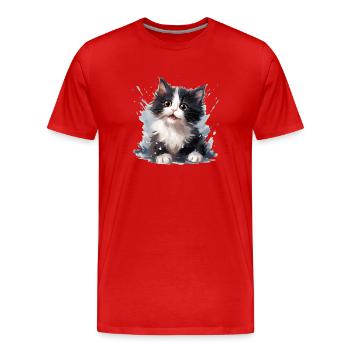 Schwarz-weißes Kätzchen - Männer Premium Bio T-Shirt - Rot - Vorne - Damien (186cm)