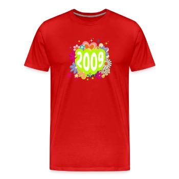 Jahr 2009 Jubiläum Groovy Floral - Männer Premium Bio T-Shirt - Rot - Vorne - Damien (186cm)