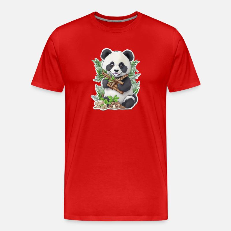 Panda bear eats bamboo - Men's Premium Organic T-Shirt - red