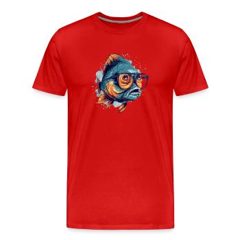 Blop le poisson à lunettes - T-shirt bio Premium Homme - rouge - Devant - Damien (186cm)