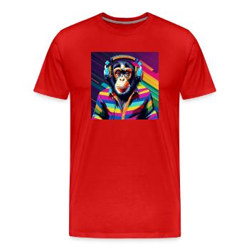Affe Schimpanse mit Kopfhörer - Männer Premium Bio T-Shirt - Rot - Vorne - Damien (186cm)