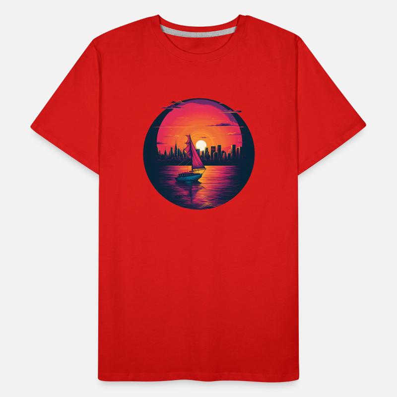 Synthwave sailing ship sunset Men's Premium Organic T-Shirt