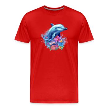 Dolphin, Dolphin, Sea, South Seas, Summer, Ocean, Dolphin - Men's Premium Organic T-Shirt - red - Front - Damien (186cm)
