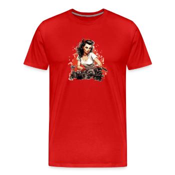 Pinup aurélia mécanicienne - T-shirt bio Premium Homme - rouge - Devant - Damien (186cm)