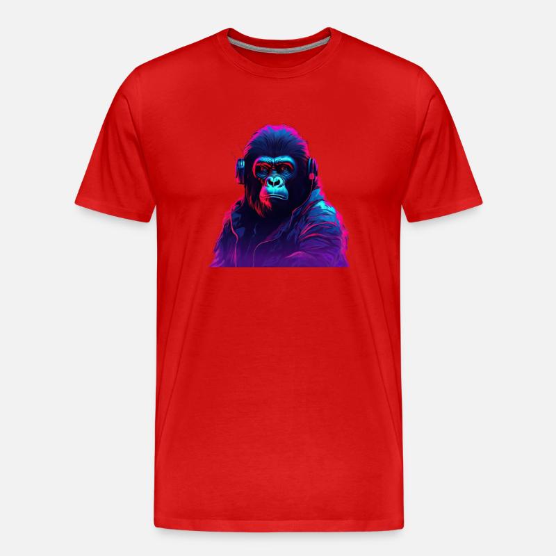 Synthwave-Neon-Beats eines Gorillas - Männer Premium Bio T-Shirt - Rot