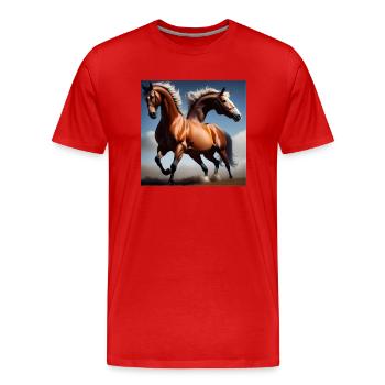 Wildpferde Hemd - Männer Premium Bio T-Shirt - Rot - Vorne - Damien (186cm)