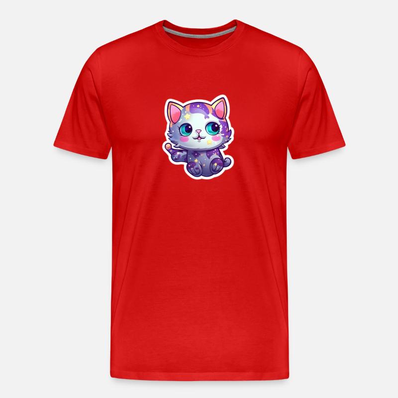 a cute space kitty - Männer Premium Bio T-Shirt - Rot