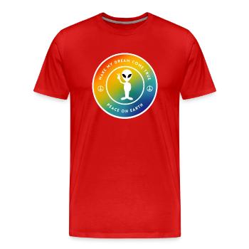 Weltfrieden - Männer Premium Bio T-Shirt - Rot - Vorne - Damien (186cm)