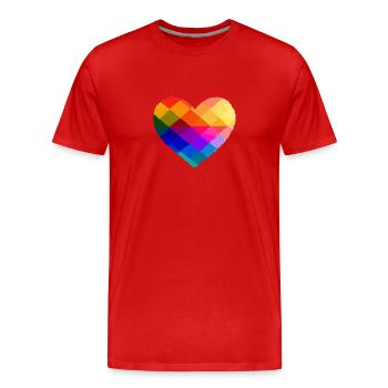 Cœur géométrique aux couleurs de l’arc-en-ciel lgbt - T-shirt bio Premium Homme - rouge - Devant - Damien (186cm)
