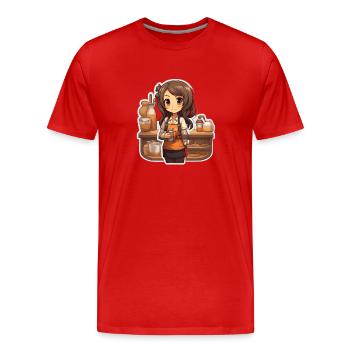 Kawaii Anime Girl: Working - Männer Premium Bio T-Shirt - Rot - Vorne - Damien (186cm)