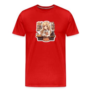 Kawaii Anime Girl Working - Männer Premium Bio T-Shirt - Rot - Vorne - Damien (186cm)