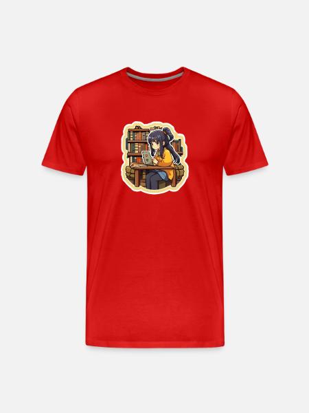 Anime girl studying - Men's Premium Organic T-Shirt - red