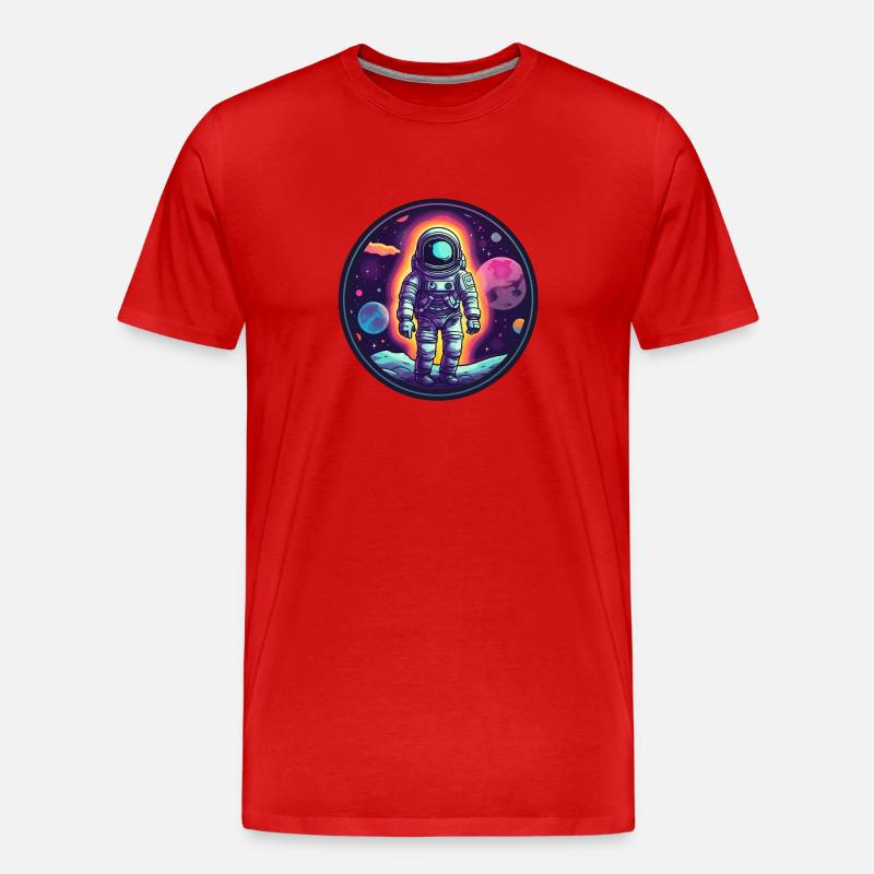 Retro Space Doodle: Astronaut Adventure - Männer Premium Bio T-Shirt - Rot