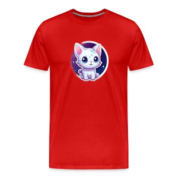 cute cartoonish kitty floating in space - Männer Premium Bio T-Shirt - Rot - Vorne - Damien (186cm)