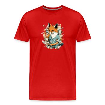 Renard et son journal - T-shirt bio Premium Homme - rouge - Devant - Damien (186cm)