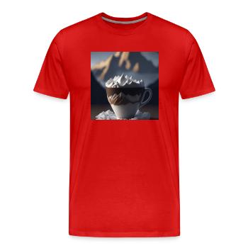 Amazing cup of coffee, unusual design - Men's Premium Organic T-Shirt - red - Front - Damien (186cm)