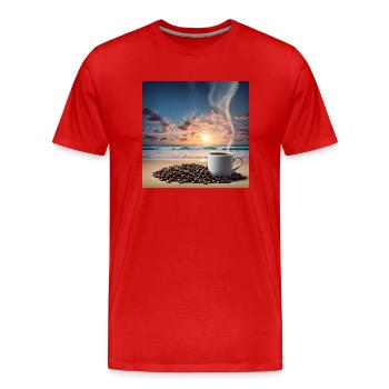 Amazing cup of coffee, unusual design - Men's Premium Organic T-Shirt - red - Front - Damien (186cm)
