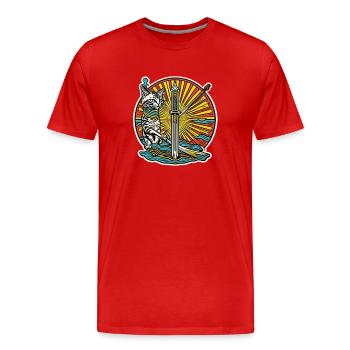 The guardian cat of the summer beach - Men's Premium Organic T-Shirt - red - Front - Damien (186cm)