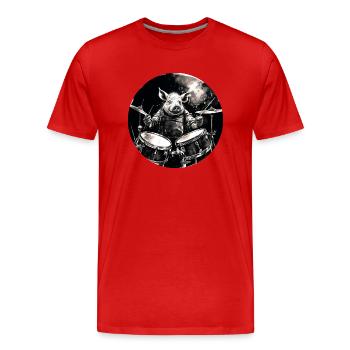 A Pig playing drums - Men's Premium Organic T-Shirt - red - Front - Damien (186cm)