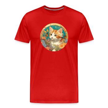 Süßes Kätzchen im naiven Stil - Männer Premium Bio T-Shirt - Rot - Vorne - Damien (186cm)