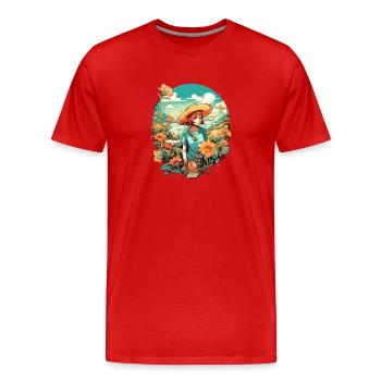 Marie im Urlaub - Männer Premium Bio T-Shirt - Rot - Vorne - Damien (186cm)