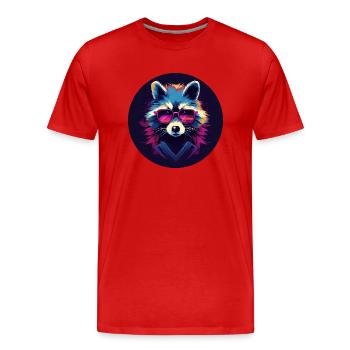 Synthwave Raccoon 2 - Männer Premium Bio T-Shirt - Rot - Vorne - Damien (186cm)