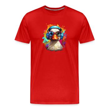 Funky Ente mit Kopfhörern und Brille - Männer Premium Bio T-Shirt - Rot - Vorne - Damien (186cm)