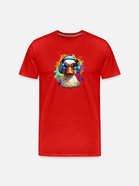 Funky duck with headphones and glasses - Men's Premium Organic T-Shirt - red