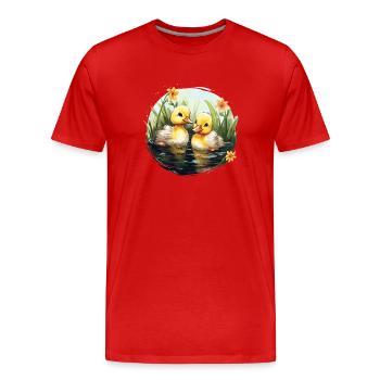 Deux mignons bébés canards dans l’étang - T-shirt bio Premium Homme - rouge - Devant - Damien (186cm)