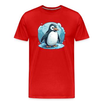 Drôle de pingouin bravant le froid - T-shirt bio Premium Homme - rouge - Devant - Damien (186cm)