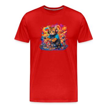 Chat coloré DJ - T-shirt bio Premium Homme - rouge - Devant - Damien (186cm)