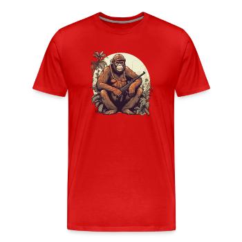 Bewaffneter Affe zum Regenwaldschutz - Männer Premium Bio T-Shirt - Rot - Vorne - Damien (186cm)