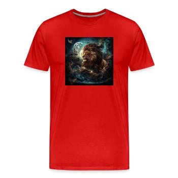 Lion dans le monde fantastique - T-shirt bio Premium Homme - rouge - Devant - Damien (186cm)