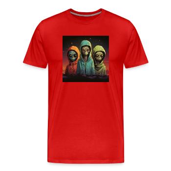 Sweats à capuche extraterrestres - T-shirt bio Premium Homme - rouge - Devant - Damien (186cm)