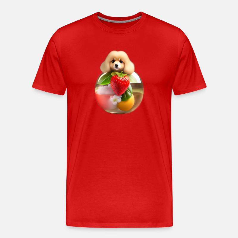 Süßer Hund mit einer Erdbeere - Männer Premium Bio T-Shirt - Rot