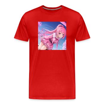 Anime-Mädchen mit rosa Haaren - Männer Premium Bio T-Shirt - Rot - Vorne - Damien (186cm)