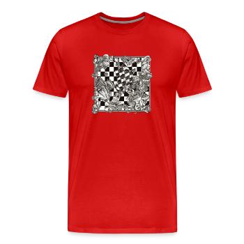 Abstraction Echiquéenne n°1 - T-shirt bio Premium Homme - rouge - Devant - Damien (186cm)