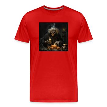 Bienvenue à Halloween - T-shirt bio Premium Homme - rouge - Devant - Damien (186cm)